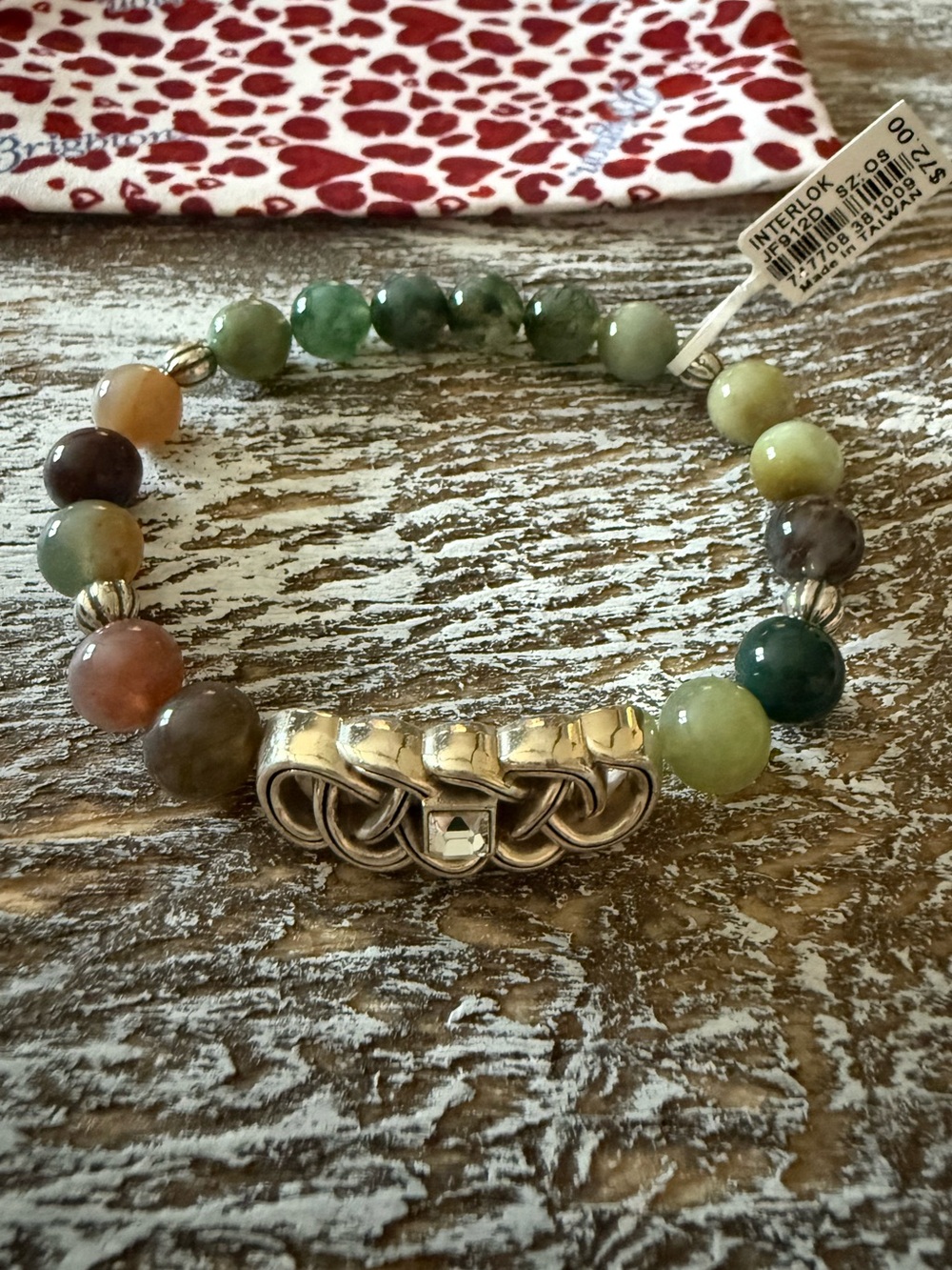 Brighton Interlock Jasper Stretch Bracelet with Silver Accent.